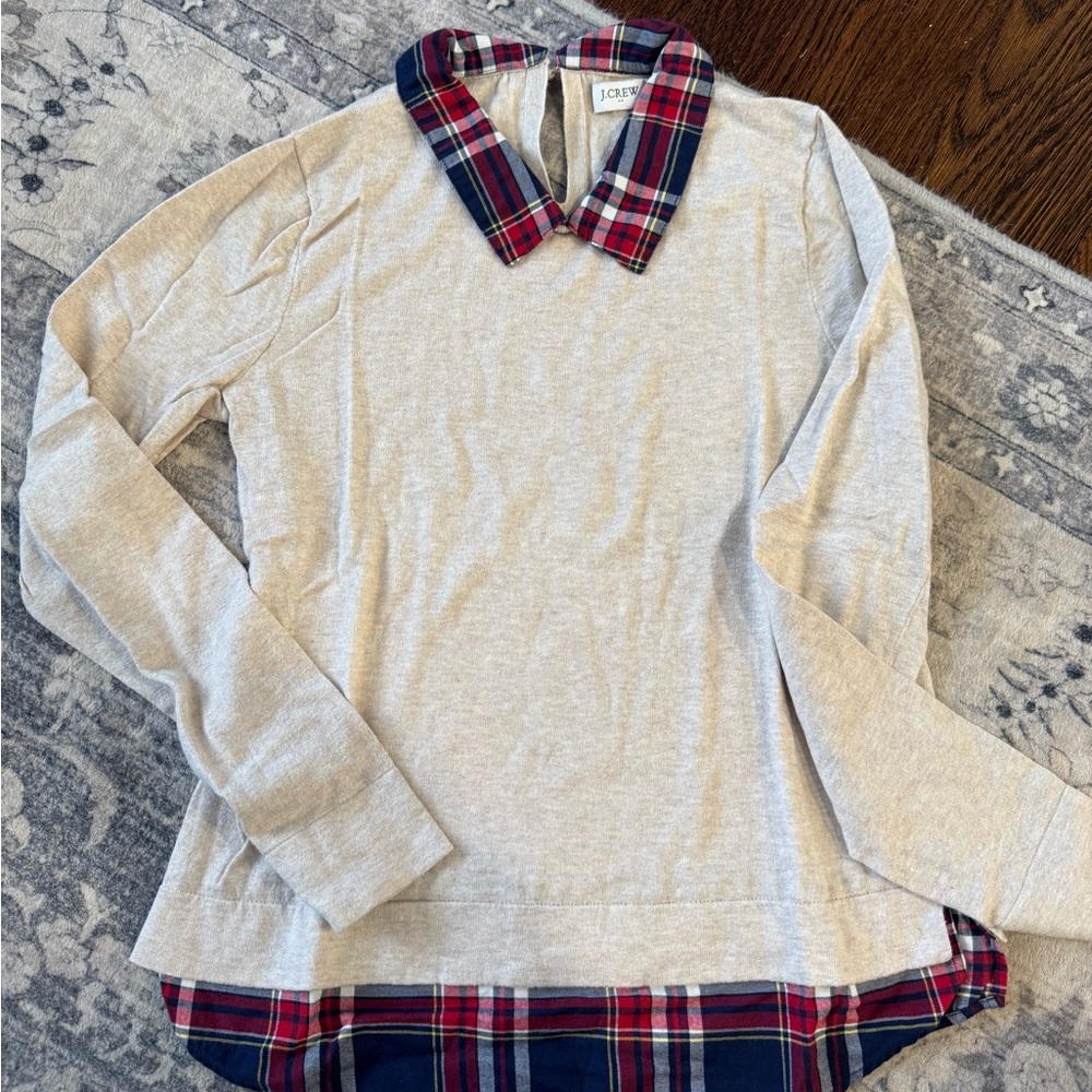 J. Crew Beige Sweater with Plaid Accents